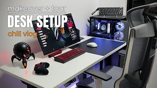 Gaming Vlog 🎮  desk setup makeover on a cozy rainy afternoon 🌦️ tour chill gaming [upl. by Annie]