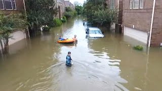 Drone Shows Devastating Flood in Houston Neighborhood  NBC News [upl. by Ylatan]