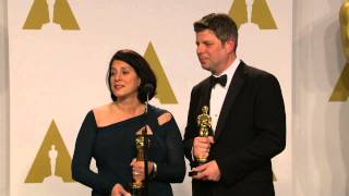 Oscars Adam Stockhausen amp Anna Pinnock Backstage Interview 2015  ScreenSlam [upl. by Airres]