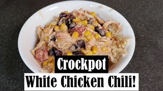 CROCKPOT WHITE CHICKEN CHILI  EASY WINTER WEEKNIGHT DINNER [upl. by Bartholomeus]