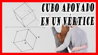 CUBO apoyado en un vértice 😀 Hexaedro en DIEDRICO [upl. by Nahor]