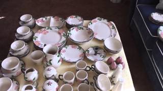 NCauctionscom Auctioned 67 Piece Franciscan Desert Rose China Dinnerware Set  Extra Pieces [upl. by Dyl]