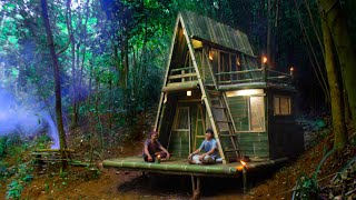 Berkemah Saat Hujan Deras Membuat Rumah Bambu Dalam Hutan Untuk Tidur Nyaman Saat Hujan Malam Hari [upl. by Parshall]