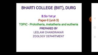 affinities of prototheria metatheria and eutheria by leelam chandrakar [upl. by Aekahs]