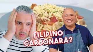 Italian Chef Reacts to FILIPINO CARBONARA [upl. by Oxford533]