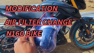 AIR FILTER CHANGE  MODIFICATION  N160 BIKE [upl. by Rolph]