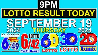 9pm Lotto Result Today September 19 2024 Thursday [upl. by Drofyar]