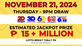 WATCH PCSO Live Lotto Result Today 9PM November 21 2024  LRT PH [upl. by Annoiek]