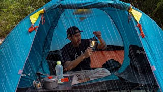 solo camping heavy rain and storms sleeping in a tent was very sound with the sound of rain [upl. by Alegna]