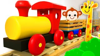 Learn wild Animals on wooden Train for kids  Tino  Toys amp Toddlers [upl. by Colner317]