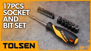 TOLSEN 17Pcs Socket and Bit Set with CrV Bits and 14″ Sockets [upl. by Enoek]