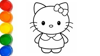 How to draw an easy Hellokitty for kids and toddlers [upl. by Possing]