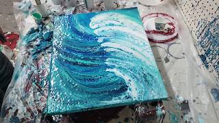 Acrylic Pouring  Crashing Wave Tutorial  Ocean Pour  Metallics  Fluid Art  acrylic painting [upl. by Amairam]