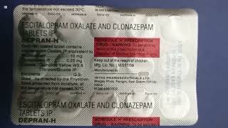 DepranH Tablet  Escitalopram Oxalate And Clonazepam Tablets Ip  Depran H Tablet Uses Side effects [upl. by Onit]