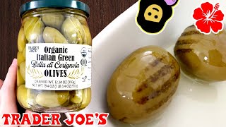 🇬🇷 Grilled Pitted Green Olives 🫒 in Oil  Trader Joe’s Product Review [upl. by Jerad483]