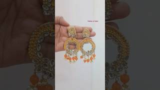 Easy kundan earrings 🧡 ll beautiful kundan diy easy [upl. by Arelus]