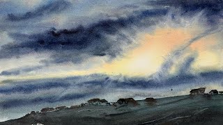 DEMO AQUARELLE  peindre un ciel lumineux à laquarelle [upl. by Laram]