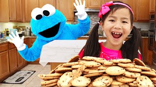 Jannie and Alex Catch the Cookie Monster Stealing Cookies  Pretend Play with Kids Food Toys [upl. by Aretak]