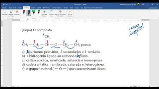 Uepa O compostopossui a 3 carbonos primários 2 secundários e 1 terciário [upl. by Melisent]