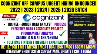 Cognizant Urgent Hiring Announced  OFF Campus Drive For 2026 2025 2024 2023 Batch  Freshers Job [upl. by Bahe]