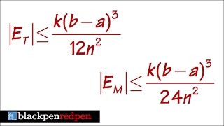 Error Bound Formulas for midpoint and trapezoid rules sect7719b [upl. by Fillander]