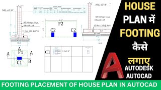 How to Design Footing Placing in Autocad  How to marking Footing in House Plan [upl. by Acinot962]