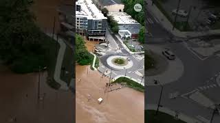 Drone footage shows Helenes floodwaters inundate Asheville NC [upl. by Torrey617]