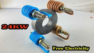 Wow Amazing Free Energy Generator 220v At Home 24KW With Copper Wire amp Spark Plug engineering [upl. by Ahseel]