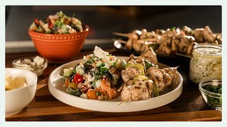 Creamy Greek Salad with Mediterranean Chicken Kabobs  Meal prep recipes [upl. by Amalea996]