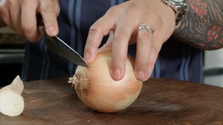 Knife Skills  Slicing Onions [upl. by Rosenblum]