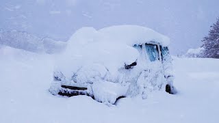 Heavy SnowCamping alone in a small car Car was completely covered with snow [upl. by Arela]