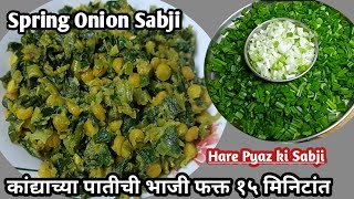 चविष्ट चमचमीत कांद्याच्या पातीची भाजी फक्त १५ मिनिटांत l Spring Onion Sabji l Hare Pyaz ki Sabji [upl. by Ahsimac]