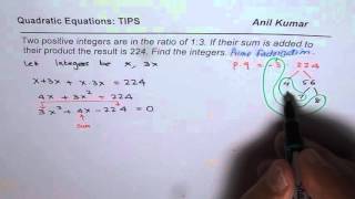 Find Two numbers in the ratio of 1 to 3 with product of 224 [upl. by Lytsyrk]