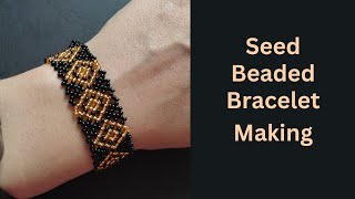 DIY seed bead bracelet tutorial black gold beaded bracelet making [upl. by Phillie]