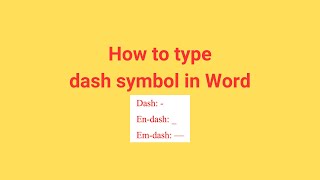 How to type dash symbol in Word [upl. by Llenad]