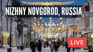 NIZHNY NOVGOROD Russia on Friday Night under SNOWFALL ❄️ and Christmas Lights LIVE [upl. by Trev]