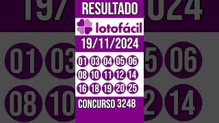 🔥 🍀 LOTO FACIL hoje  19112024  Resultado concurso 3248 [upl. by Saval660]