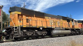 BNSF 5930 Leads ESLPNAM056A with a Pumpkin SD70MAC DPU [upl. by Eelanej]