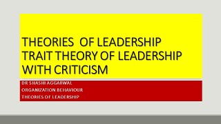 TRAIT THEORY OF LEADERSHIP THEORIES OF LEADERSHIP IN HINDI [upl. by Nnyladnarb]