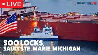 Soo Locks Sault Ste Marie Michigan USA  Streamtime LIVE [upl. by Ebanreb]