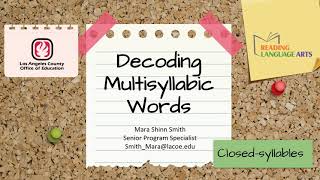 Decoding Multisyllabic Words Closedsyllables [upl. by Yllor]