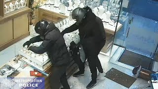 Dramatic smashandgrab robbery at west London jewellers is caught on CCTV [upl. by Tye900]