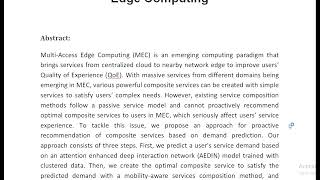 Proactive Recommendation of Composite Services in Multi Access Edge Computing [upl. by Hecht520]