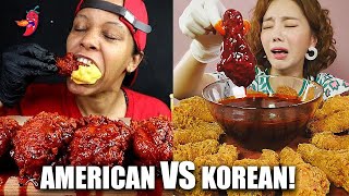 AMERICAN VS KOREAN SPICY MUKBANGS [upl. by Ahsoyem211]