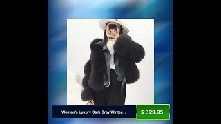 Womens Luxury Dark Gray Winter Real Fox Fur Genuine Sheepskin Leather Jacket [upl. by Tillfourd335]