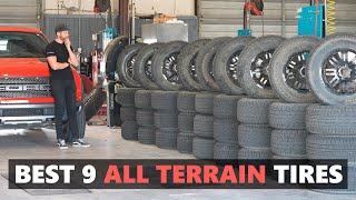 The BEST 9 All Terrain AT Tires Tested Conti vs BFGoodrich vs Firestone vs Toyo vs Nitto  More [upl. by Refenej888]