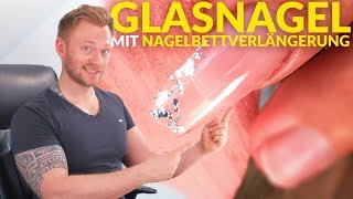 Glasnagel mit Schablone und Nagelbettverlängerung  Tutorial [upl. by Ihteerp]