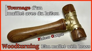 WoodTurning an elm mallet with a brass T Tournage dun maillet en orme avec un T en laiton [upl. by Yedrahs]