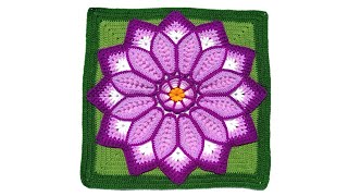 Como tejer el Cuadrado de colores N° 55 o muestra con flor en 3D a crochet para colchas y cojines [upl. by Aia159]