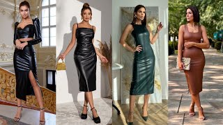 Forever leather bodycon dress outfit ideas for women and girls2024 leather dress [upl. by Mikkanen]